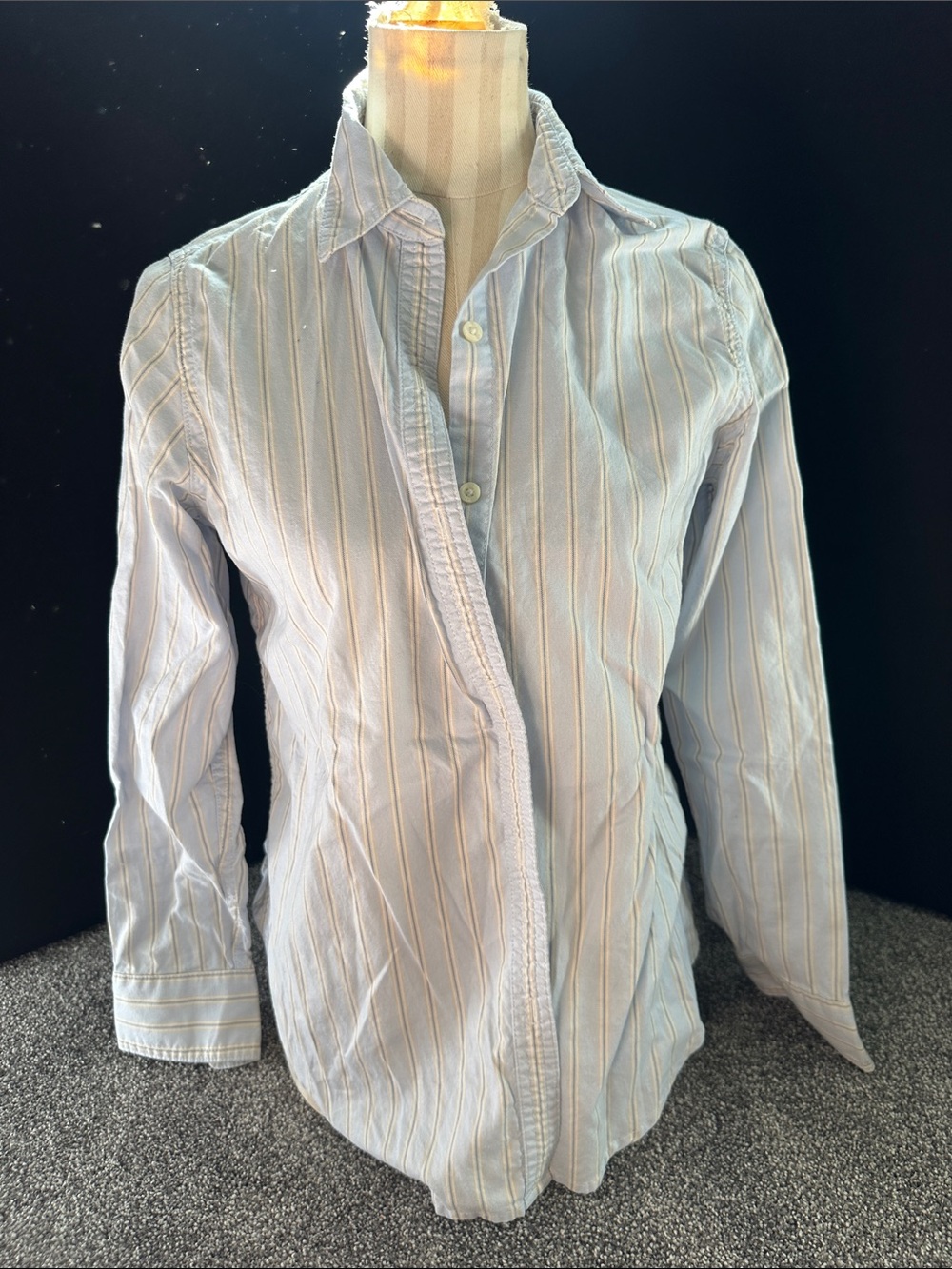 Chaps Women's Light Blue and Cream Stripe Button-Down Shirt